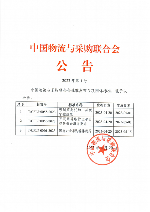 2023年第1号中物联公告 预制菜 道路货运平台 国有企业采购操作 发布_00.png